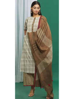 Banana Labs - Women Brown Geometric Pure Cotton Kurta with Palazzo and Dupatta