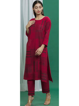 Banana Labs - Women Maroon Stripes Pure Cotton Kurta with Pant