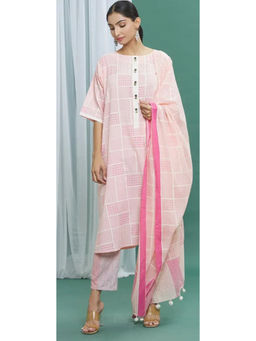 Banana Labs - Women Pink Geometric Pure Cotton Kurta with Pant and Dupatta