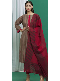 Banana Labs - Women Brown Stripes Pure Cotton Kurta with Palazzo and Dupatta