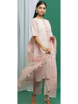 Banana Labs - Women Pink Stripes Pure Cotton Kurta with Pant and Dupatta