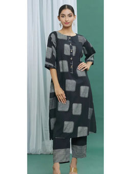 Banana Labs - Women Black Stripes Pure Cotton Kurta with Pant