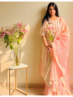 Banana Labs - Women Pink Stripes Pure Cotton Kurta with Palazzo and Dupatta