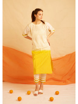 Banana Labs - Women Beige Stripes Pure Cotton Kurta with Pant