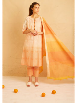 Banana Labs - Women Orange Stripes Pure Cotton Kurta with Pant and Dupatta