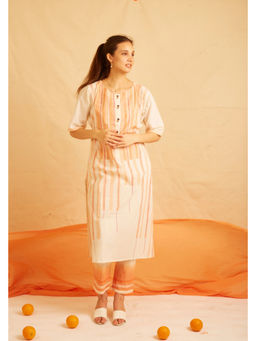 Banana Labs - Women Orange Stripes Cotton Kurta with Pant