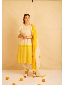 Banana Labs - Women Yellow Stripes Pure Cotton Kurta with Pant