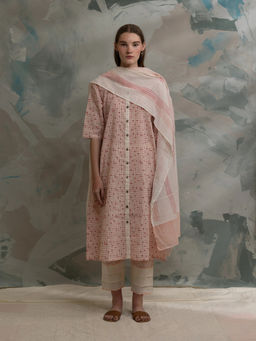 Banana Labs - Women Pink Checks Cotton Kurta with Pant