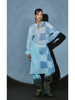 Banana Labs - Women Blue Stripes Pure Cotton Kurta with Palazzo and Stole