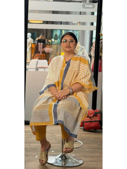 Banana Labs - Women Beige Stripes Cotton Kaftan and Slip with Pants