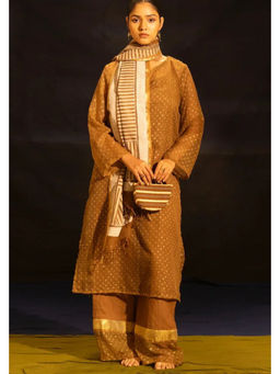 Banana Labs - Women Brown Polka Dots Kota Kurta with Pant and Dupatta