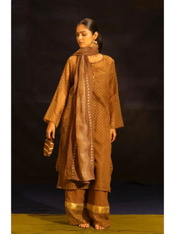Banana Labs - Women Brown Polka Dots Kota Kurta with Pant and Dupatta
