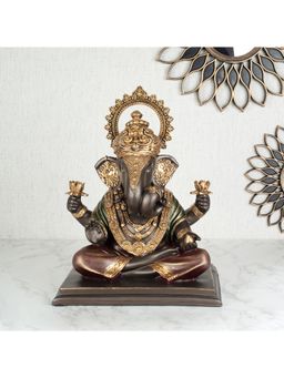HomeTown - Dynast Polyresin Embellished Ganesha Hand Finished Figurine 33cm in Bronze Colour