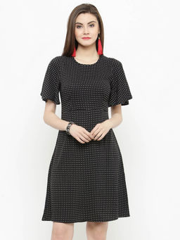 Sera - Black Polka Dots Knee Length Dress