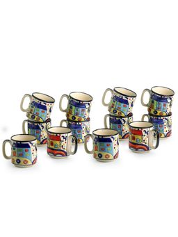 ExclusiveLane - Multicoloured Hand-Painted Hut Collection Ceramic Coffee Mugs -Set Of 12