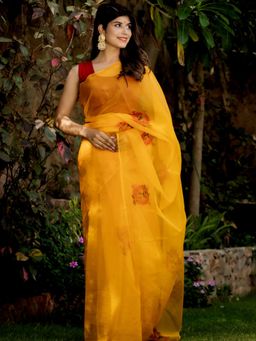 HOUSE OF JAMOTI - Dutch Orange Organza Saree with Unstitched Blouse