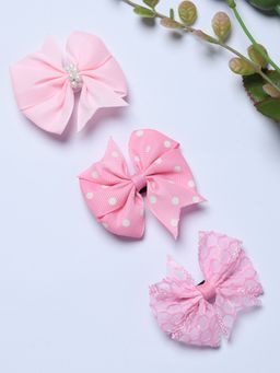 FUNKRAFTS - Pink Trendy Ribbon Bow Hair Clips (Pack Of 3)