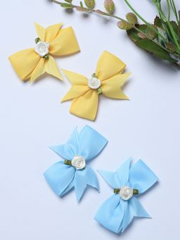 FUNKRAFTS - Multi-Colour Trendy Solid and Floral Ribbon Bow Hair Clips (Pack Of 4)