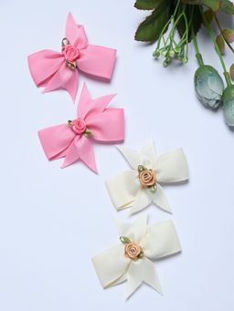 FUNKRAFTS - Multi-Colour Trendy Solid and Floral Ribbon Bow Hair Clips (Pack Of 4)