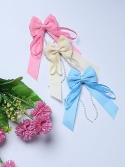 FUNKRAFTS - Multi-Colour Trendy Bows with Beads Hair Clips (Pack Of 3)