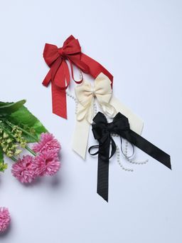 FUNKRAFTS - Multi-Colour Trendy Bows with Beads Hair Clips (Pack Of 3)