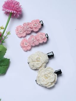 FUNKRAFTS - Multi-Colour Trendy Floral Crochet Hair Clips (Pack Of 4)