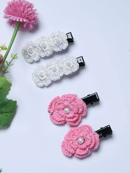 FUNKRAFTS - Multi-Colour Trendy Floral Crochet Hair Clips (Pack Of 4)