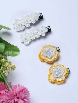 FUNKRAFTS - Multi-Colour Trendy Floral Crochet Hair Clips (Pack Of 4)