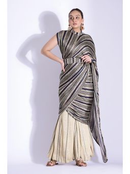 Studio Surbhi - Printed Mandarin Neck Top with Palazzo and Belt (Set of 3)