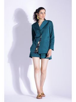 Studio Surbhi - Teal Printed Jacket and Shorts (Set of 2)