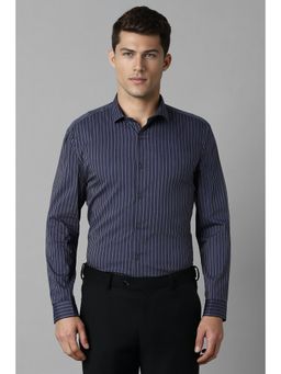 Louis Philippe - Men Navy Stripe Full Sleeves Casual Shirt