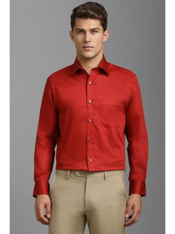 Louis Philippe - Men Red Print Full Sleeves Formal Shirt