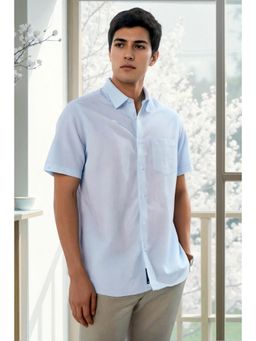 Louis Philippe - Men Light Blue Solid Half Sleeves Formal Shirt