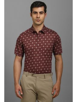 Louis Philippe - Men Maroon Print Half Sleeves Formal Shirt
