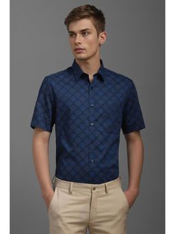 Louis Philippe - Men Navy Print Half Sleeves Formal Shirt