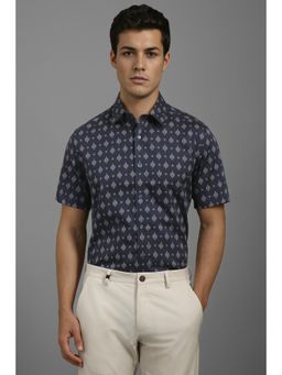 Louis Philippe - Men Navy Print Half Sleeves Formal Shirt