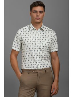Louis Philippe - Men White Print Half Sleeves Formal Shirt
