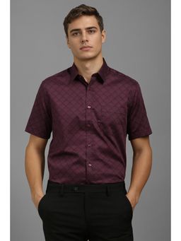 Louis Philippe - Men Maroon Print Half Sleeves Formal Shirt