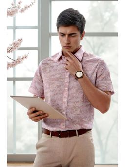 Louis Philippe - Men Pink Print Half Sleeves Formal Shirt