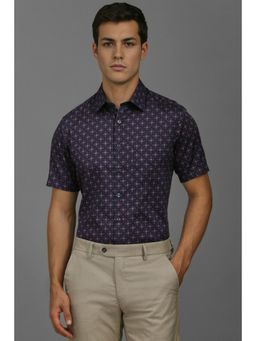Louis Philippe - Men Navy Print Half Sleeves Formal Shirt