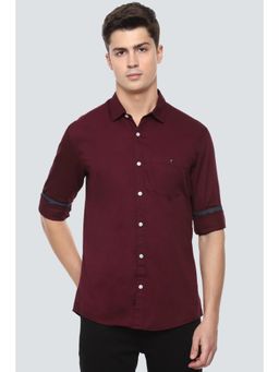 Louis Philippe - Men Maroon Solid Full Sleeves Casual Shirt
