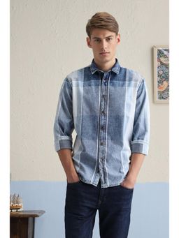 Louis Philippe - Men Light Blue Check Full Sleeves Casual Shirt