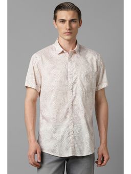Louis Philippe - Men Beige Print Half Sleeves Casual Shirt