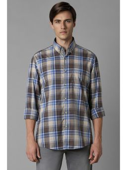Louis Philippe - Men Brown Check Full Sleeves Casual Shirt