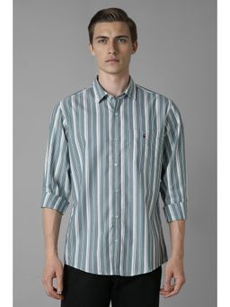 Louis Philippe - Men Light Blue Stripe Full Sleeves Casual Shirt
