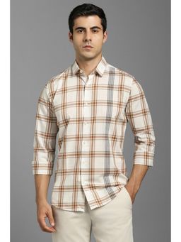 Louis Philippe - Men Beige Check Full Sleeves Casual Shirt