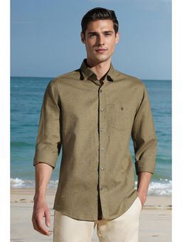 Louis Philippe - Men Olive Print Full Sleeves Casual Shirt