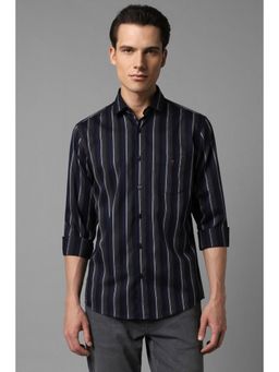 Louis Philippe - Men Navy Stripe Full Sleeves Casual Shirt