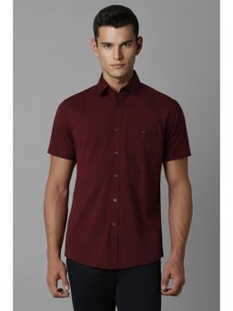 Louis Philippe - Men Maroon Solid Half Sleeves Casual Shirt