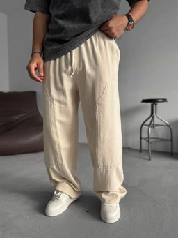 EVERDION - Beige Linen Carpenter Pant